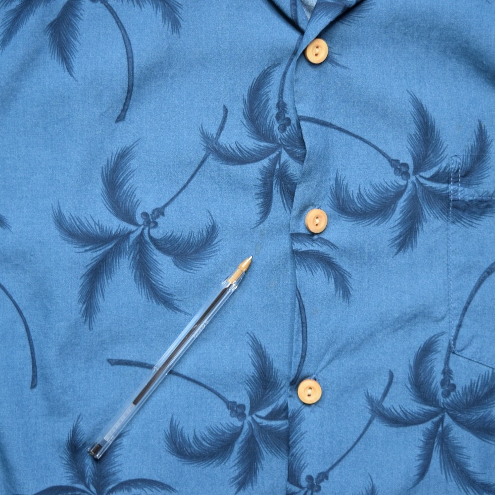 Vintage Paradise Found Hawaiian Shirt Mens XL Blue Rayon Palm Tree Aloha - Spot - Picture 13 of 14